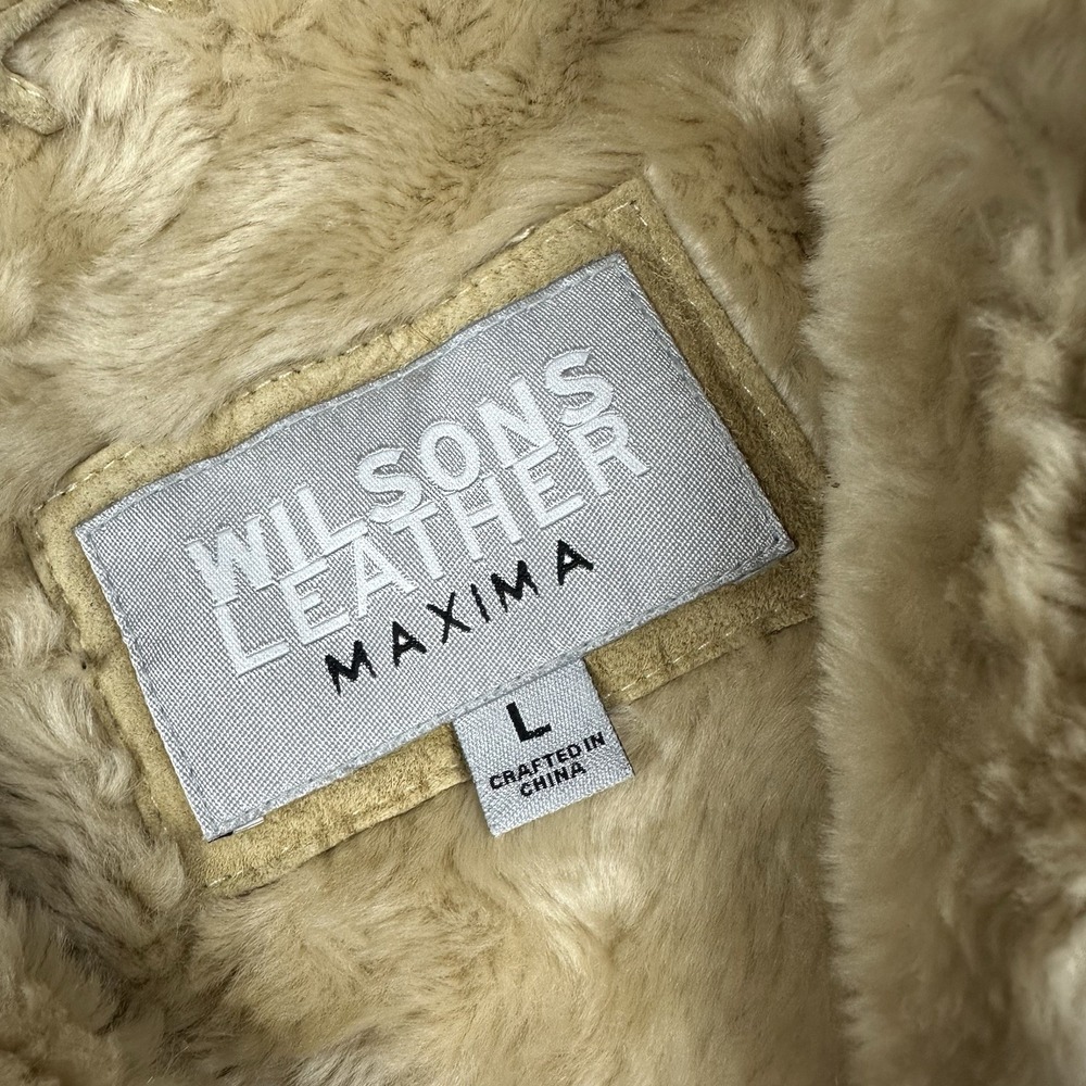 Vtg 90s Wilsons Leather MAXIMA Suede Moto Jacket Shearling Women L Beige - Picture 6 of 13